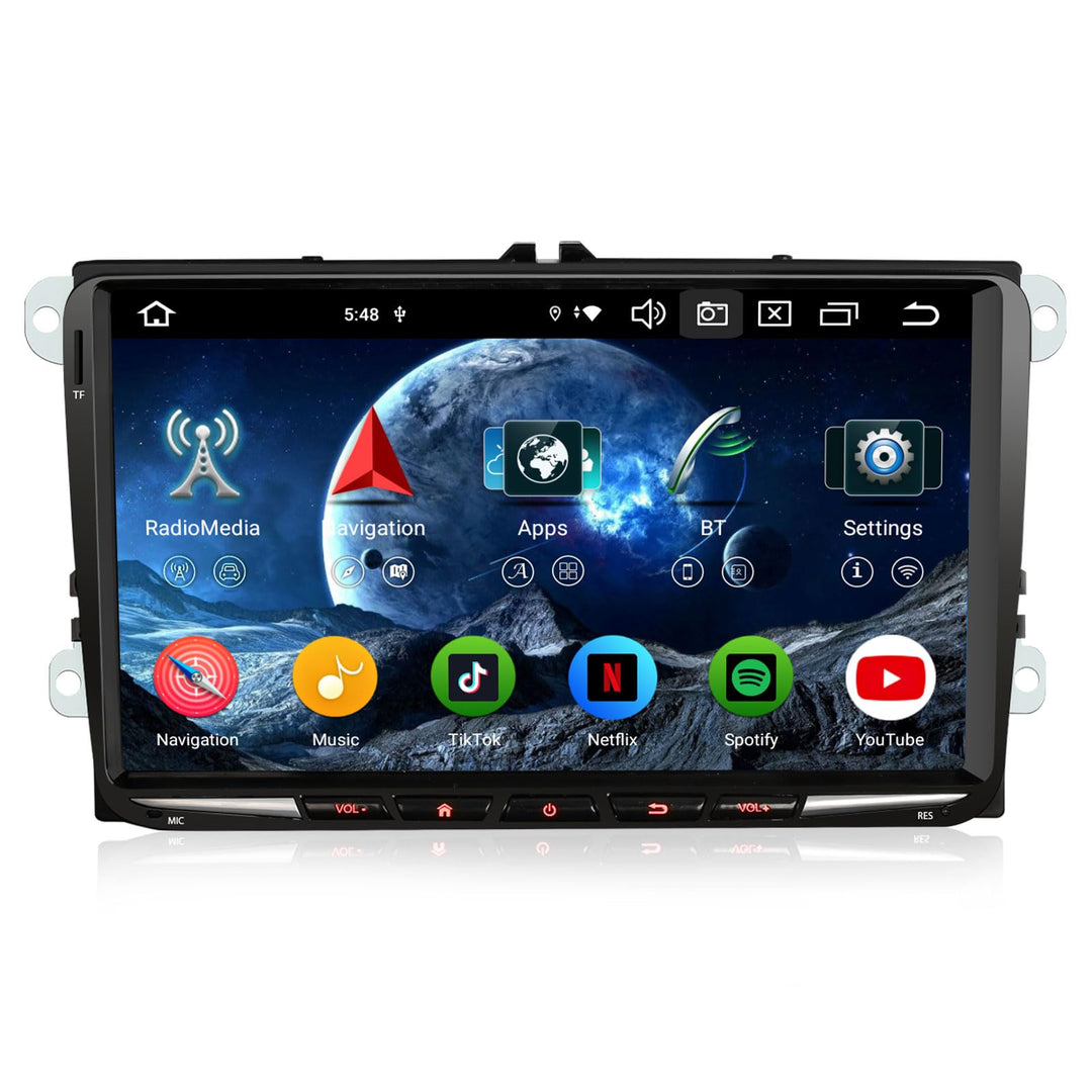 Erisin 9" 8-Kern 4GB+64GB Android 14 Autoradio Bluetooth GPS Navi für VW Golf 5 Golf 6 Passat B6 Tig