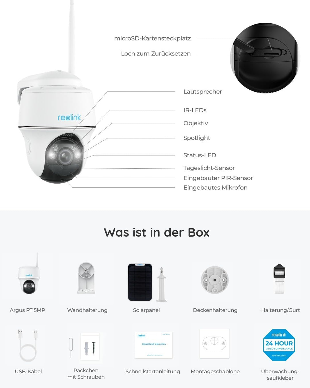 Reolink 2K PTZ Solar Überwachungskamera Aussen Akku, Personen-/Autoerkennung, 355°/140° Pan Tilt WLA