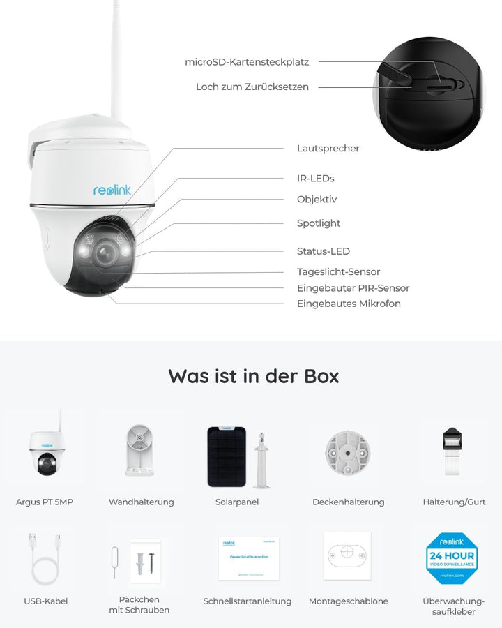 Reolink 2K PTZ Solar Überwachungskamera Aussen Akku, Personen-/Autoerkennung, 355°/140° Pan Tilt WLA