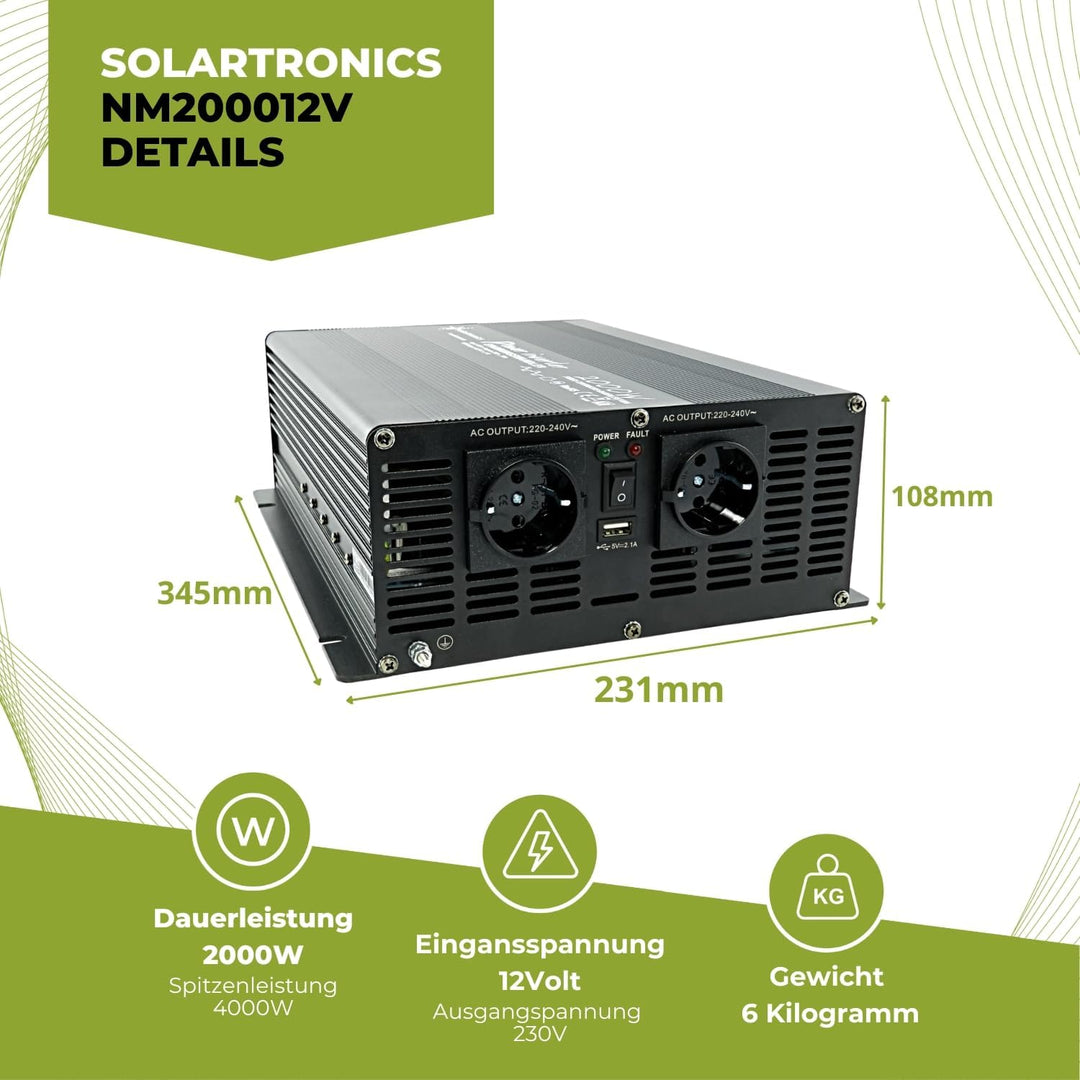 solartronics Spannungswandler Wechselrichter Intverter NM 2000-4000 Watt 12V zu 230V schwarz USB Sch