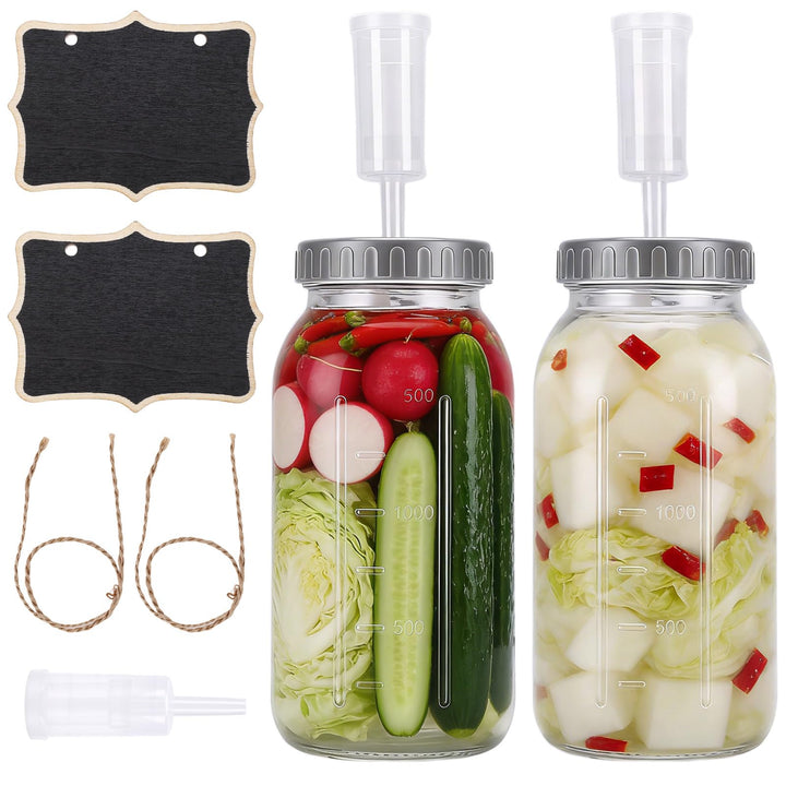 2 Stück Fermentierglas, 2L Fermentiergläser mit Luftschleuse Deckel und Gewicht, Fermentationsglas f