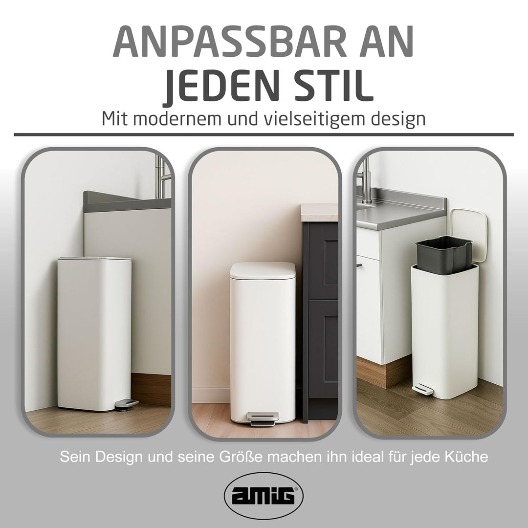 Amig - Mülleimer mit Pedal 30Liter - hygienische progressive Öffnung - für Haushaltsgebrauch - 27 x