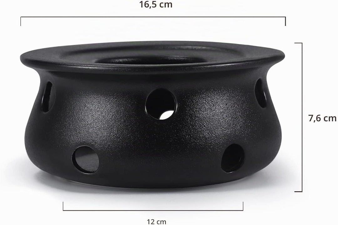 Teekanne mit Stövchen Keramik 1,6 L (Schwarz) Teekanne mit Edelstahl Sieb aus Keramik, Teekanne Live