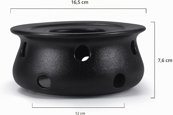 Teekanne mit Stövchen Keramik 1,6 L (Schwarz) Teekanne mit Edelstahl Sieb aus Keramik, Teekanne Live