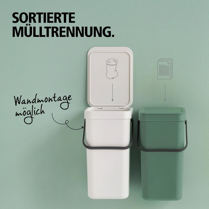 Brabantia Sort &amp; Go Abfalleimer mit Deckel 3 L (hellgrau), platzsparender Biomüll Behälter mit Griff