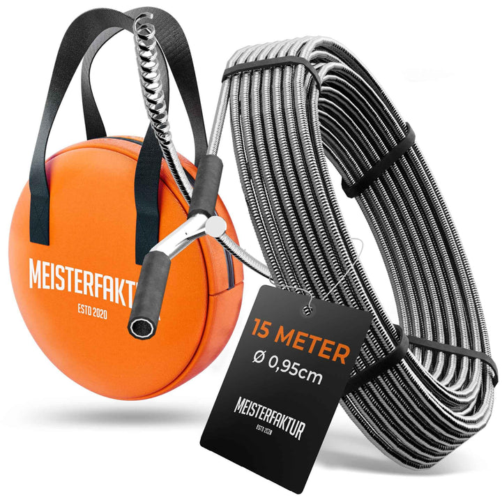 Meisterfaktur Rohrreinigungsspirale 3.0 [15m] - extra lang - Ideale Abflussspirale für eine umweltfr