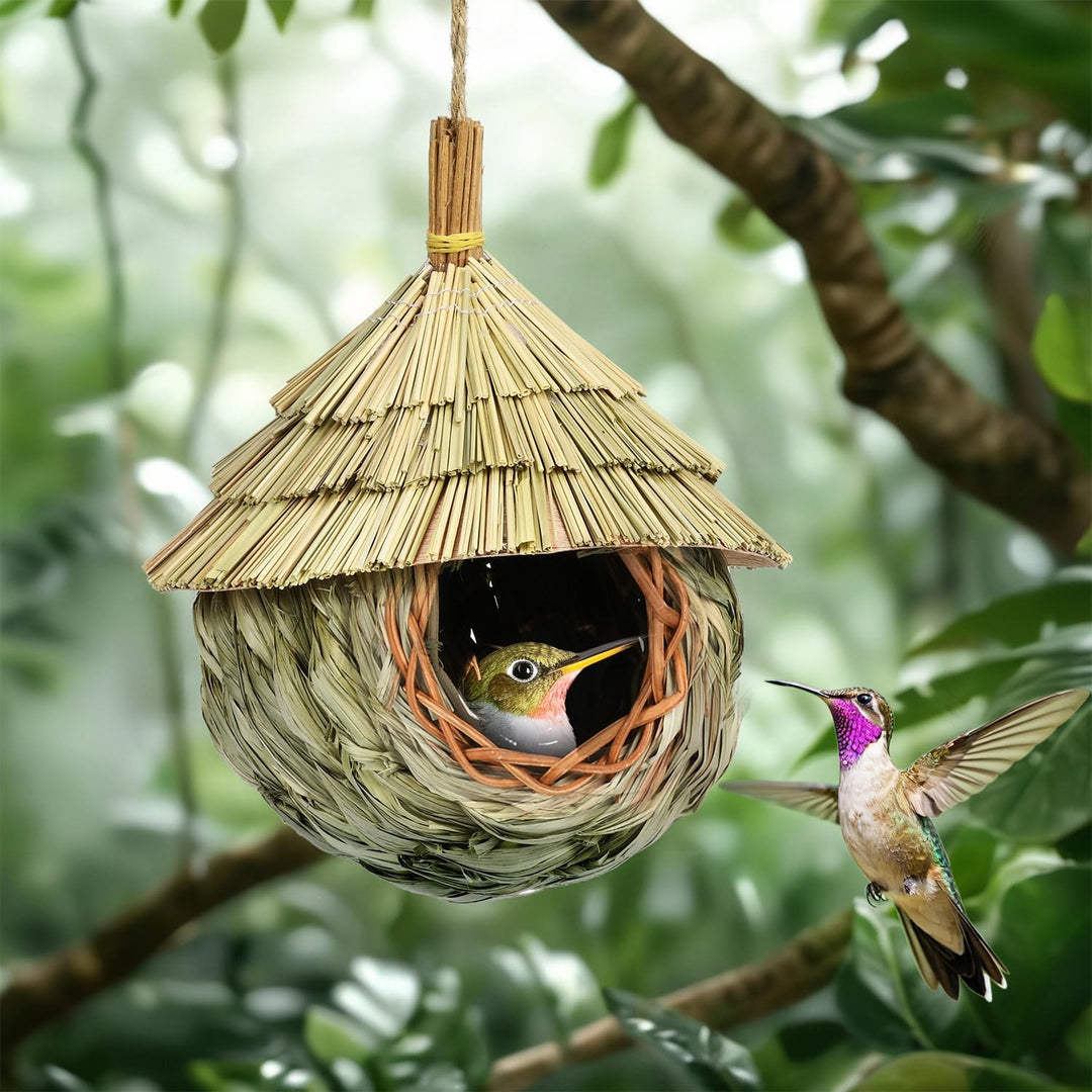 Vogelnest Gras, 2 Stück Gras Bird Nest, Handgewebte Vogelhäuser, Verschleissfest Hängender Vogelnest
