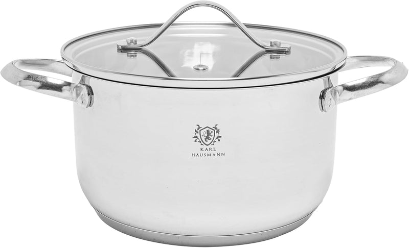 Topfset Induktion 3-teilig, Kochtopf Set mit Glasdeckel, Edelstahl mattiert, Induktions Töpfe Set un