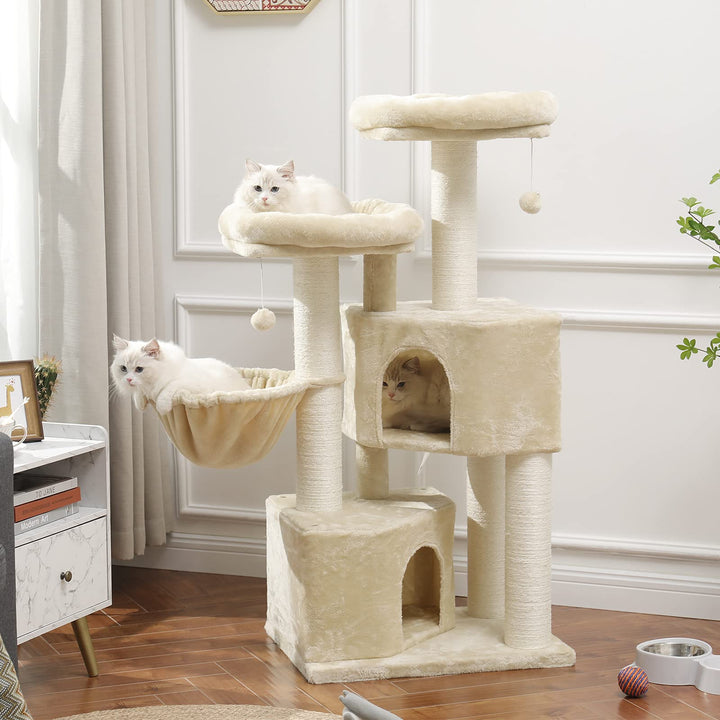 MSmask Kratzbaum gross XXL, Katzenbaum für Katzen stabil mit Sisalsäulen, 2 Aussichtsplattformen Bei