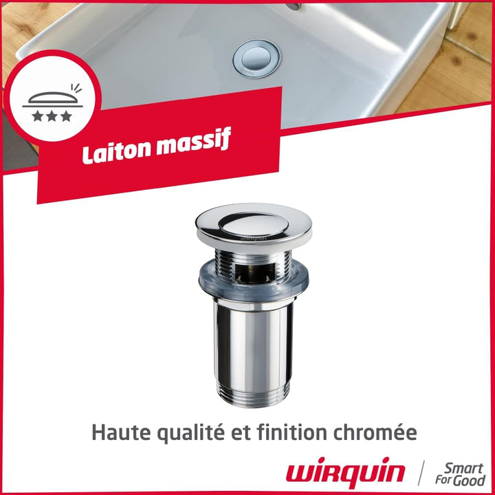 Wirquin 30723417 Ablaufgarnitur für Waschbecken, Messing, Quick Clac-System – innen zu überlaufender