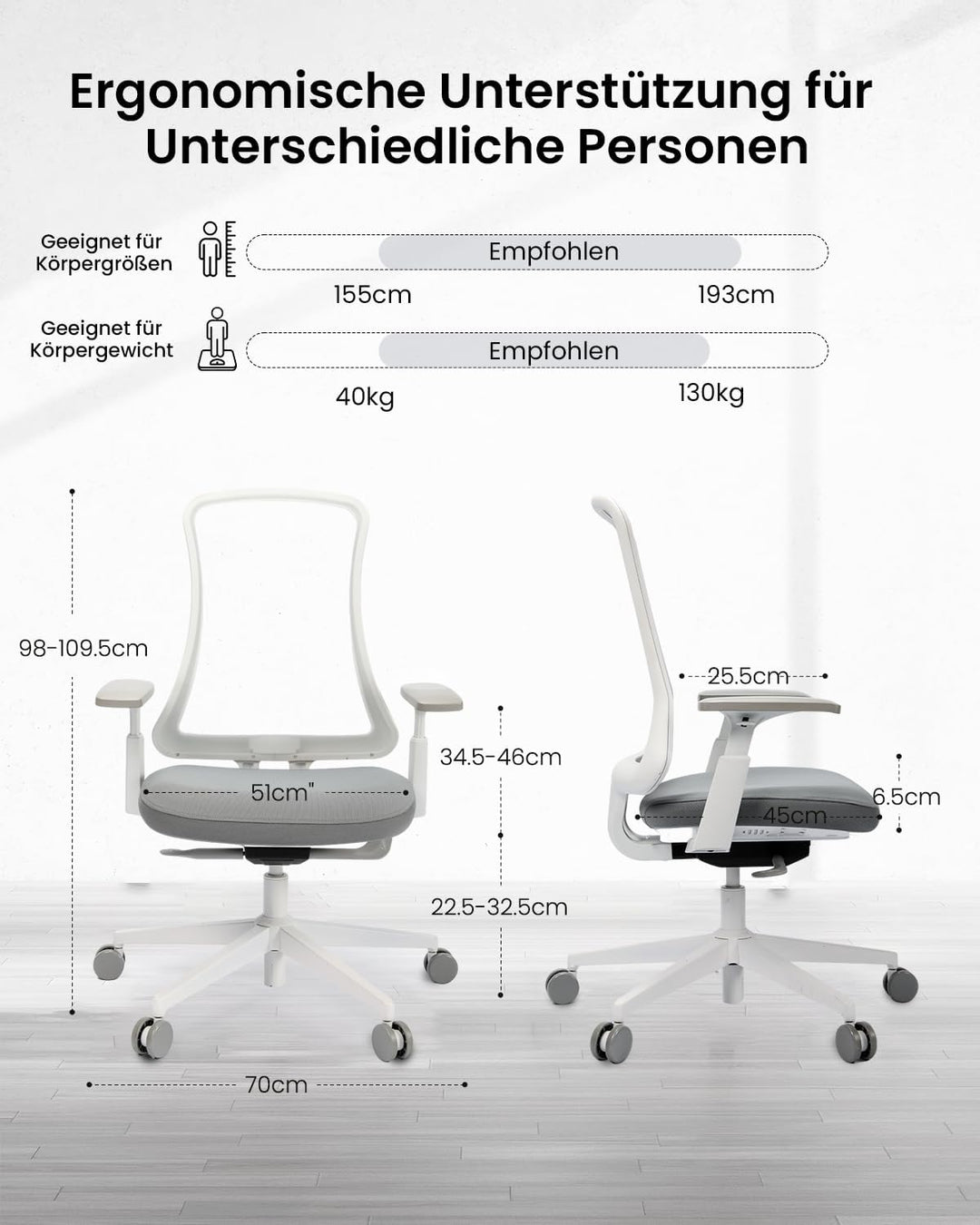 ProtoArc Flexer Ergonomischer Bürostuhl – Schreibtischstuhl mit Sitztiefenverstellung, konturiertem