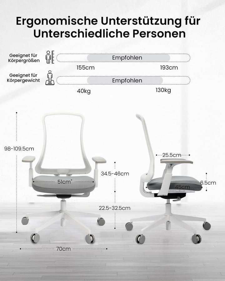 ProtoArc Flexer Ergonomischer Bürostuhl – Schreibtischstuhl mit Sitztiefenverstellung, konturiertem