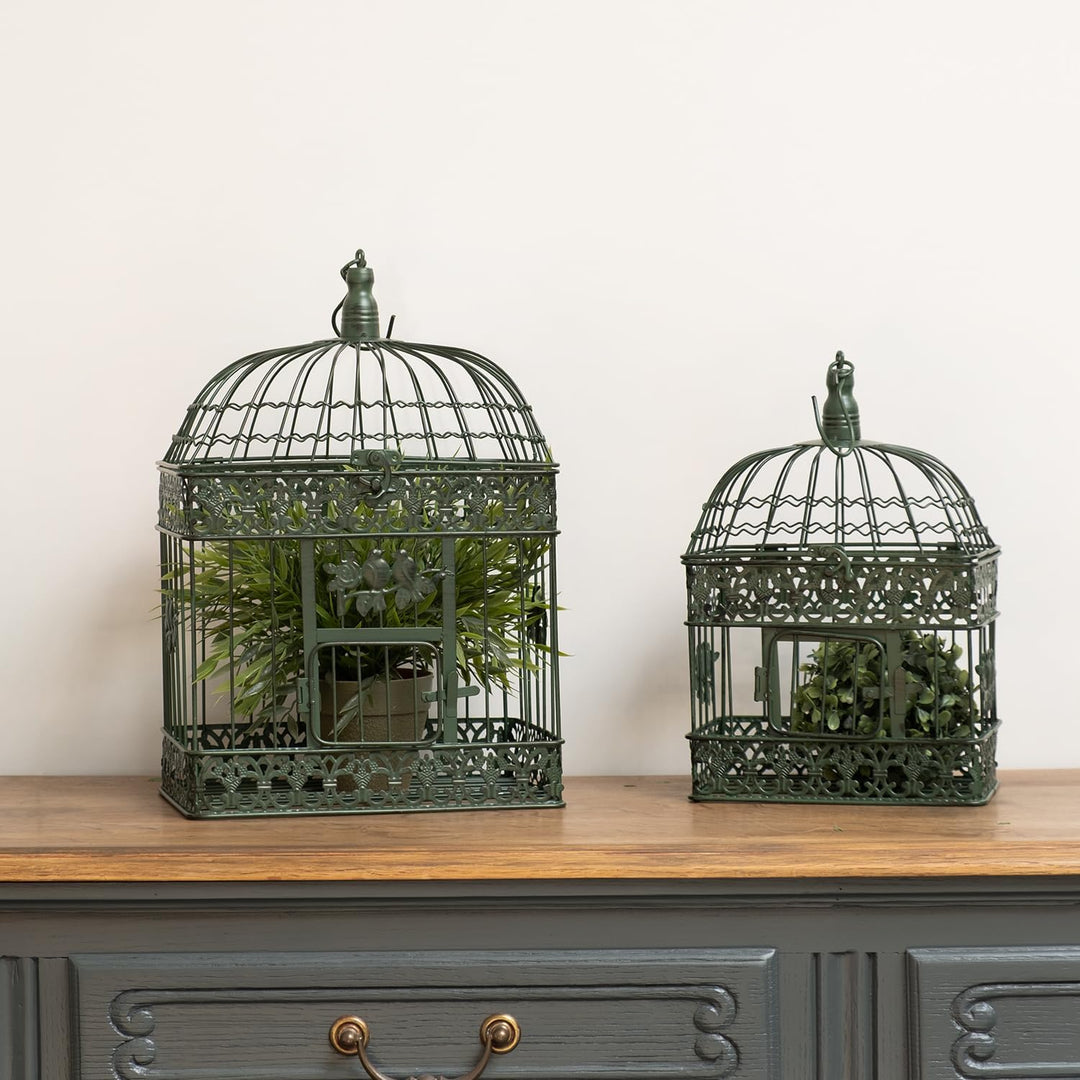 Moritz 2er Set Dekokäfige Metall altgrün Vintage Vogelkäfig Hängedeko Shabby Chic Garten Deko Käfige