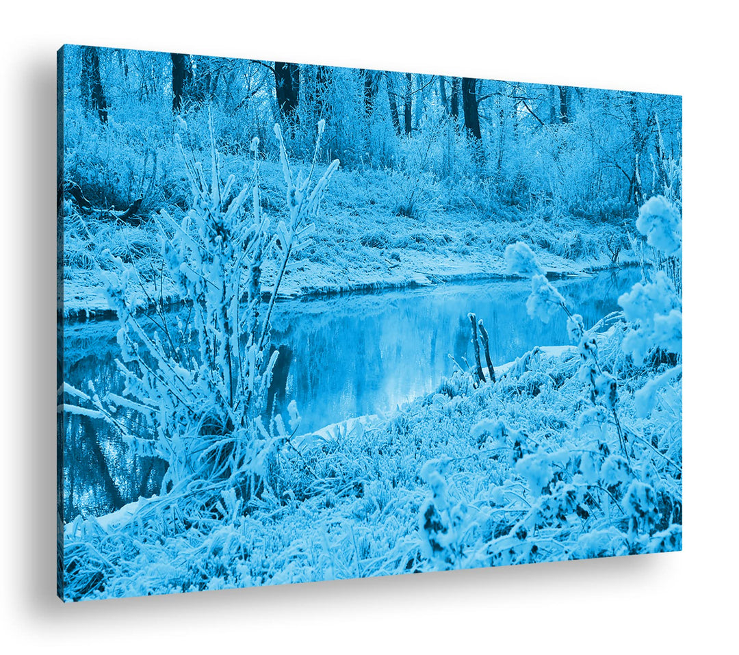 deyoli zugefrorener glänzender Fluss im Winter Format 80x60 Effekt: Monocrome Blau als Leinwandbild,