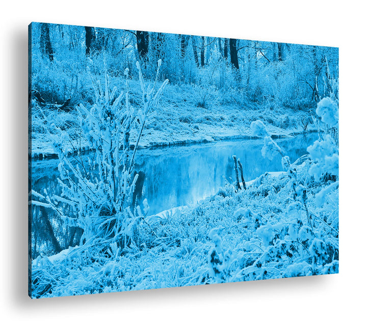 deyoli zugefrorener glänzender Fluss im Winter Format 80x60 Effekt: Monocrome Blau als Leinwandbild,