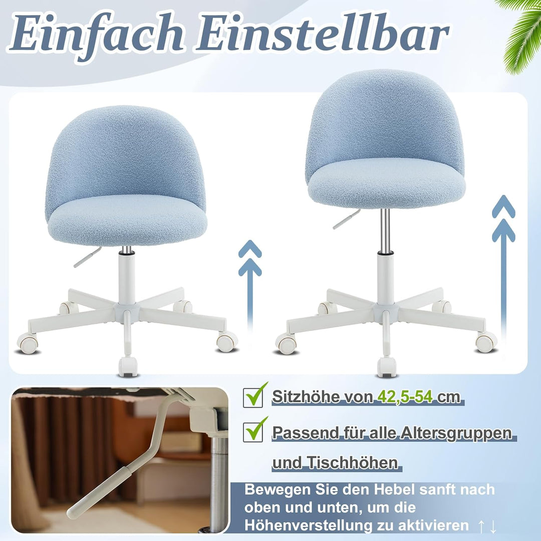 Bonnlo Bürostuhl mit Rollen, Schminktisch Stuhl, Höhenverstellbar Schreibtischstuhl für Arbeitszimme