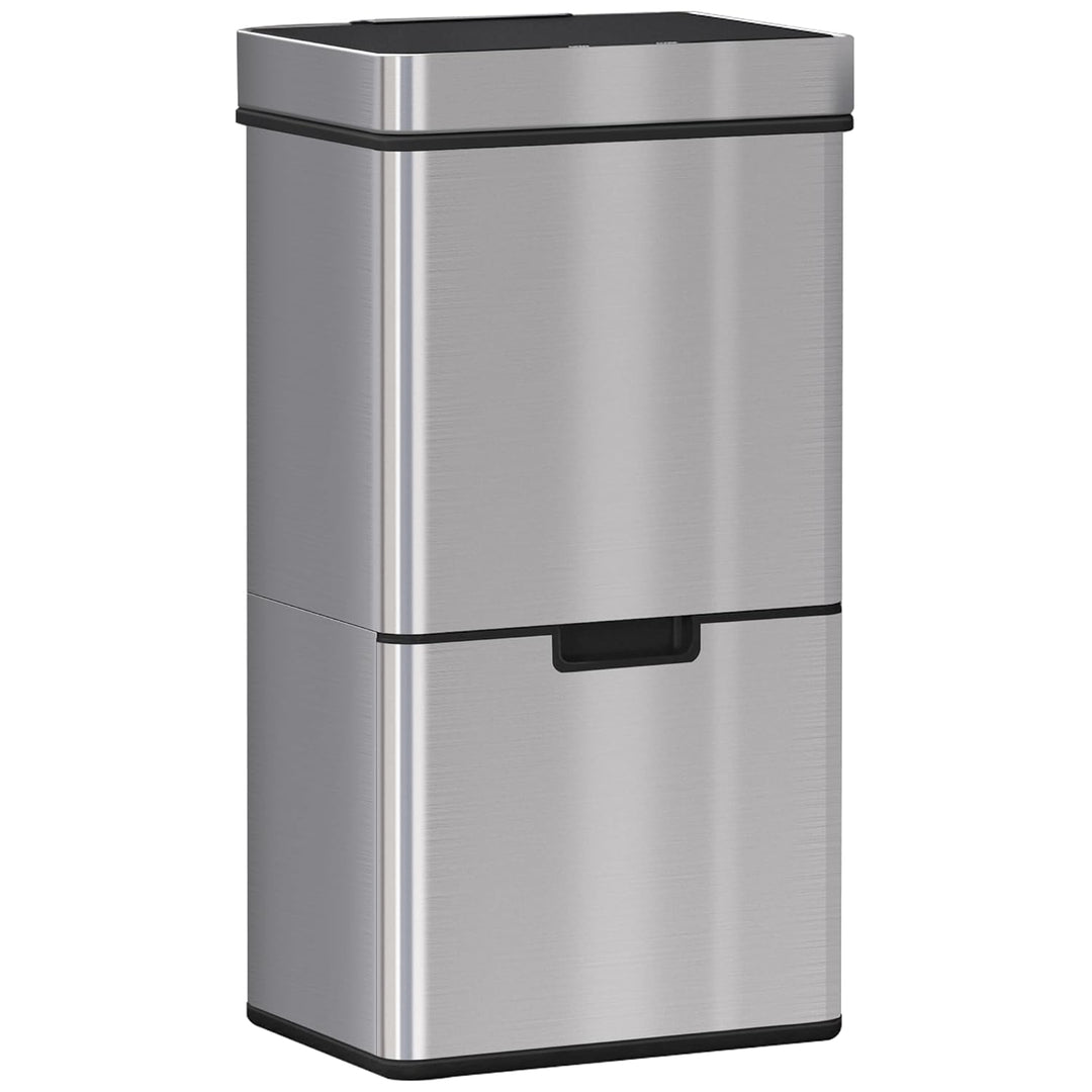 HOMCOM Mülleimer Abfalleimer mit Sensor 72 l Mülltrennsystem 3 Fächer Edelstahl Silber 42 x 30 x 81