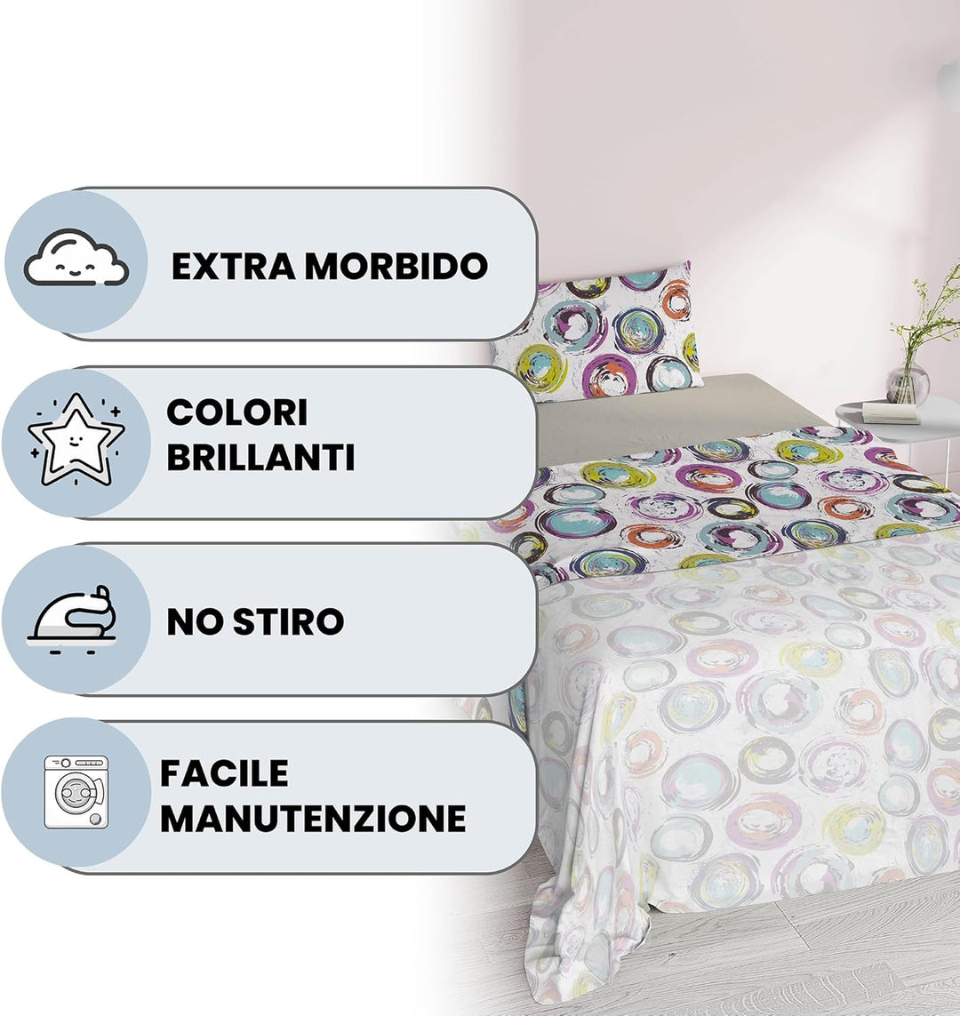 Fantasy Italian Bed Linen Bettwäsche, Cerchi Astratti, Einzelne, Mikrofaser, abstraktes Zirkeln Cerc