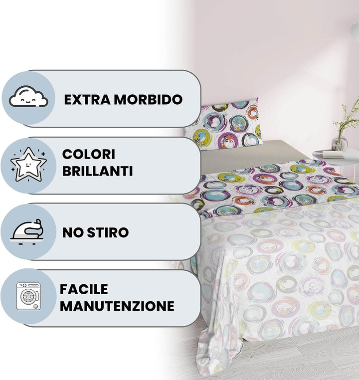 Fantasy Italian Bed Linen Bettwäsche, Cerchi Astratti, Kleine doppelte, Mikrofaser, abstraktes Zirke