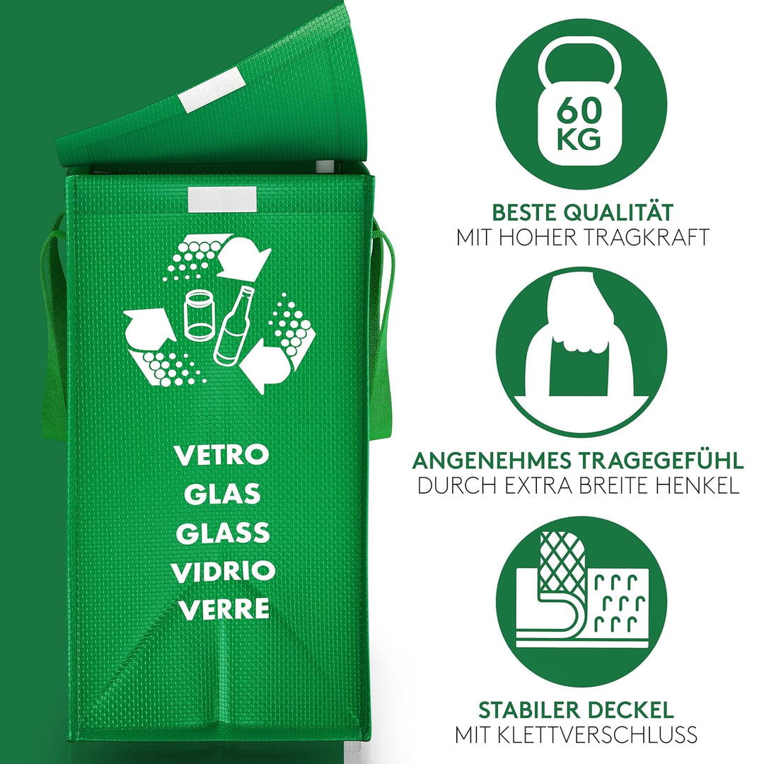 PTMS® Mülleimer 3 Fächer - Mülltrennsystem für Papier, Glas und Plastik - Umweltfreundliche Recyclin