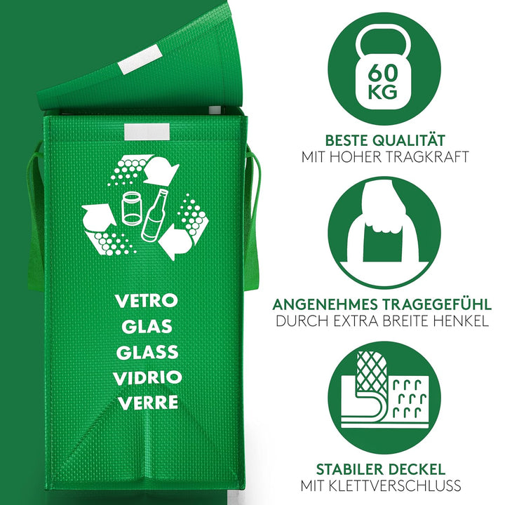 PTMS® Mülleimer 3 Fächer - Mülltrennsystem für Papier, Glas und Plastik - Umweltfreundliche Recyclin