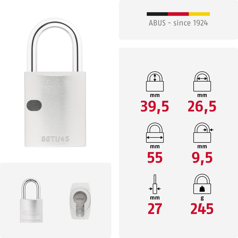 ABUS Titalium-Vorhangschloss 86TI/55 ohne Zylinder 58500, 86TI/55