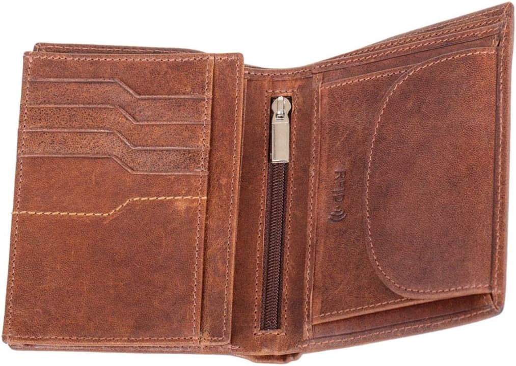 MIKA 42221 - Geldbörse aus Echt Leder, Portemonnaie im Hochformat, Geldbeutel mit RFID Schutz, 8 Kar