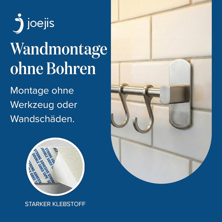 joeji's Kitchen Hakenleiste Küche - Küchenstange - Starker Selbstklebend 3M Ohne Bohren - Küchenleis