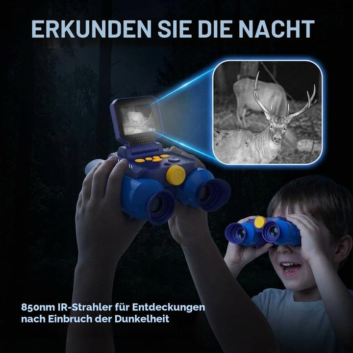 Kinder Fernglas 10x Zoom mit Kamera &amp; Nachtsicht – Blau | 25mm Okular, 2,4" Display, 48MP Fotos, 108