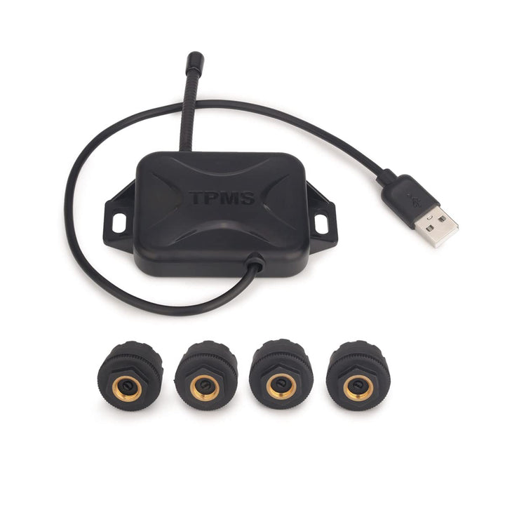 erisin Universal USB TPMS Modul Reifendruckprüfer mit 4 Externe Sensors, USB Reifendrucksensor Reife