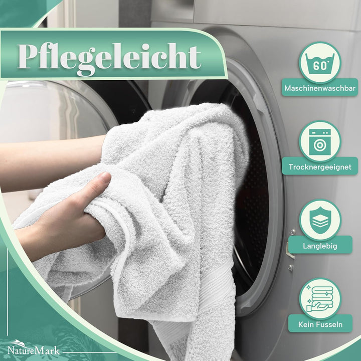 NatureMark NM-HT0842 Frottier Handtücher, 8-er Pack, 50 x 100 cm, 100% Baumwolle (Weiss/Silber), Wei