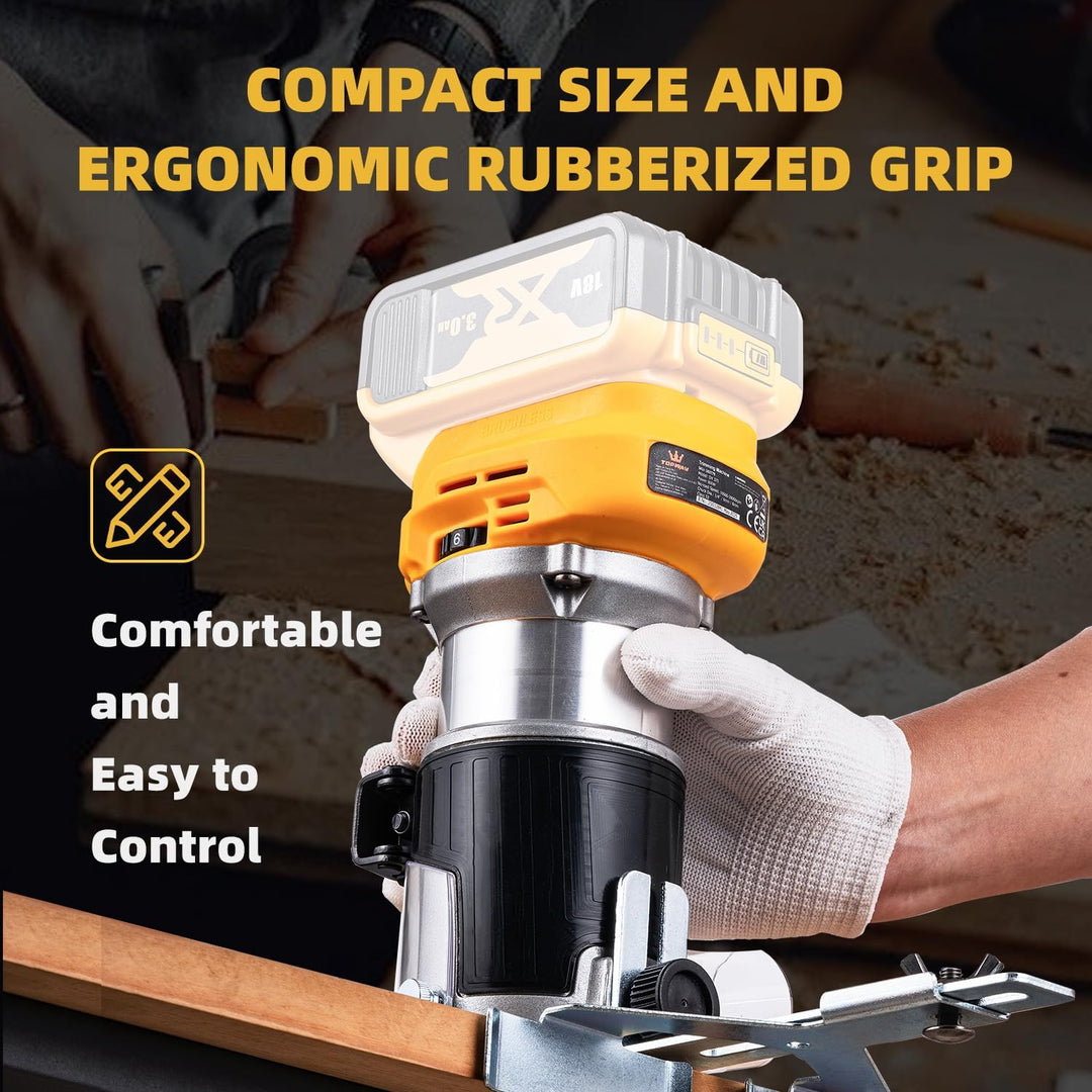 TOPWAY Bürstenloser kabelloser Handfräser für Holzschneider, 18 V, kompatibel mit DEWA.. DCB184 Akku