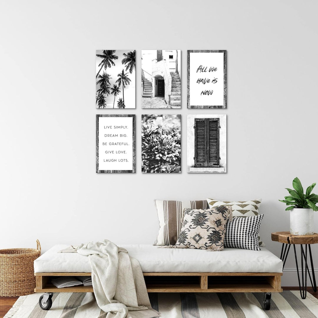 Novart Wandbilder Set - KOMPLETT AUFHÄNGFERTIG - Made in Germany - Moderne Bilder Alte Stadt Palmen