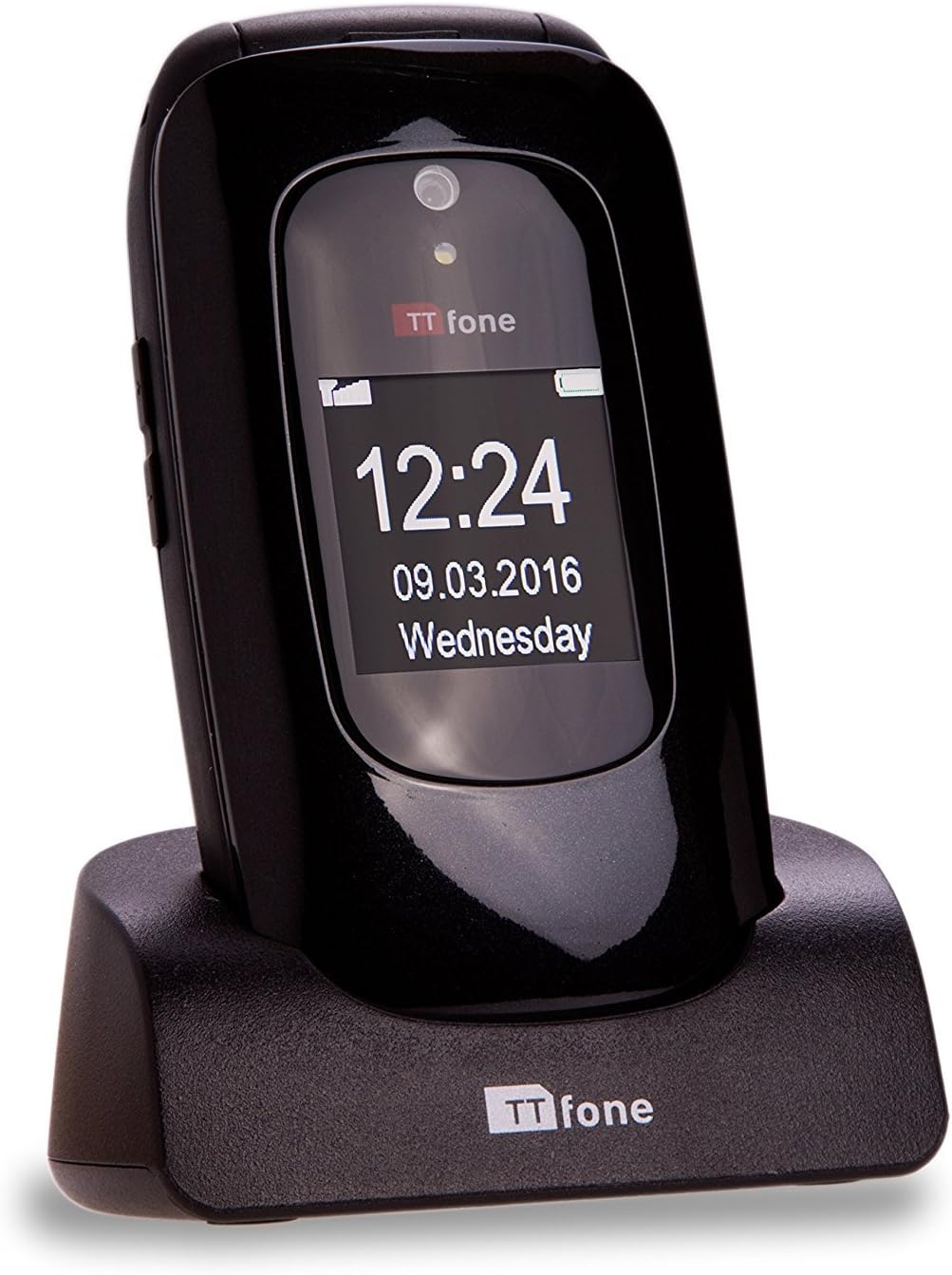 TTfone Lunar grosse Tasten unkompliziert Simlock-frei Klapp-Design Mobiltelefon (Schwarz) Black, Bla