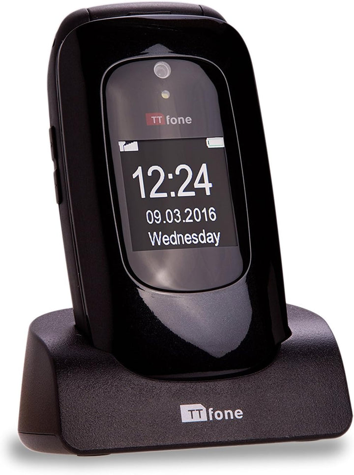 TTfone Lunar grosse Tasten unkompliziert Simlock-frei Klapp-Design Mobiltelefon (Schwarz) Black, Bla