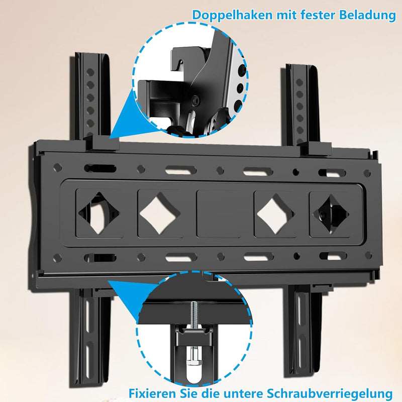 JXMTSPW TV Wandhalterung für 32-68 Zoll Flach&Curved Fernseher Monitoren bis zu 60kg, Max.VESA 400x4