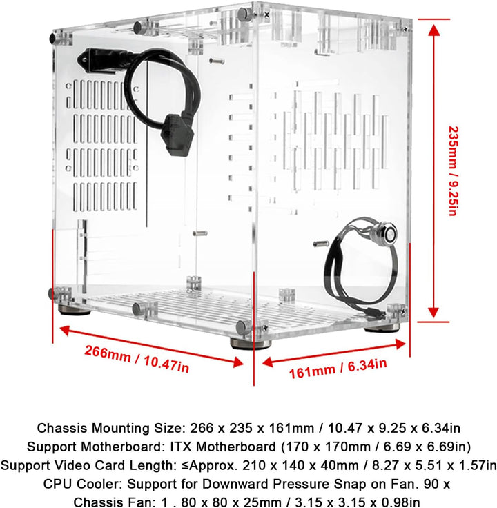 Annadue Klares Acryl ITX Gehäuse, Tragbares ITX Computer Gehäuse, Transparentes Acryl Chassis, 360 G