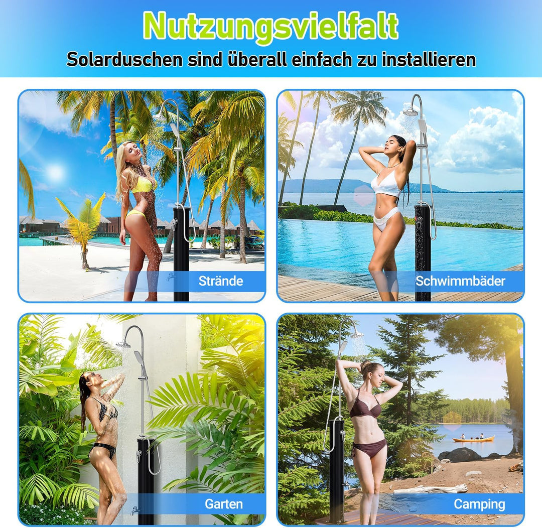 Solardusche 20 Liter Solar Gartendusche mit Schutzhaube und handbrause, schwenkbarer Duschkopf, inte