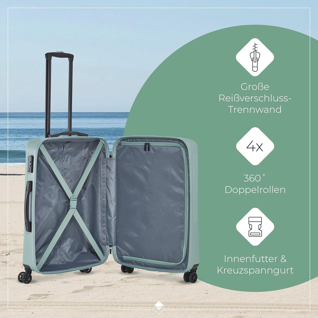 travelite 4-Rad Hartschalenkoffer mittelgross 65 Liter, Gepäck Serie BALI: ABS Hartschalen Trolley m