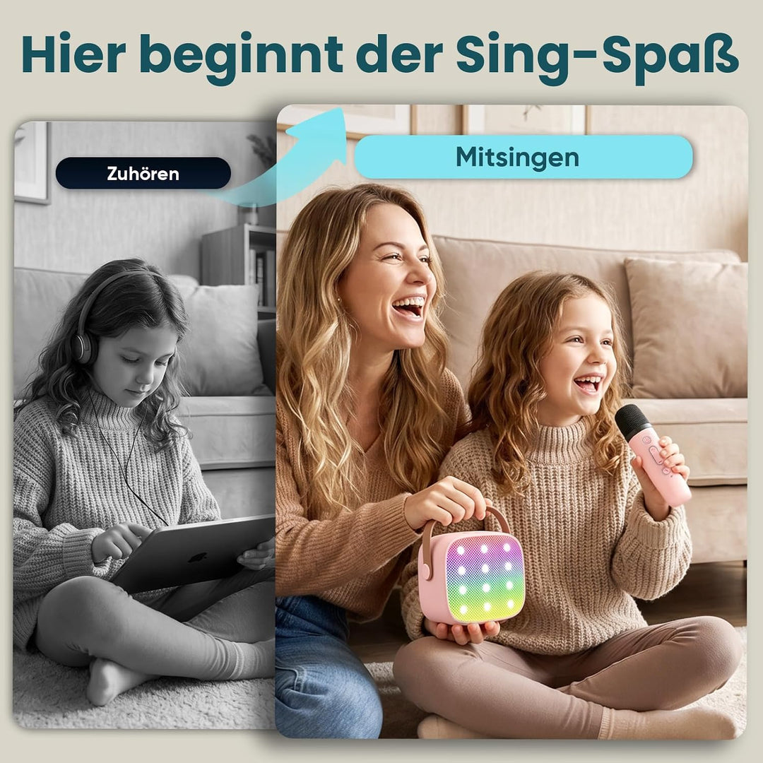 Karaoke Maschine mit 2 Drahtlosen Mikrofonen, Wowstar Tragbares Bluetooth Karaoke Maschine für Kinde