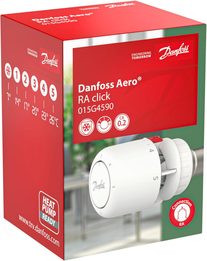 Danfoss Aero RA click, Termostatkopf mit eingebautem Sensor, 23 mm Halsdurchmesser NEU 015G4590, NEU