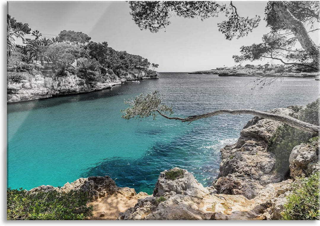 Pixxprint Glasbild | Wandbild aus Echtglas | Mallorca Bay Cove | 60x40 cm | inkl. Aufhängung und Abs