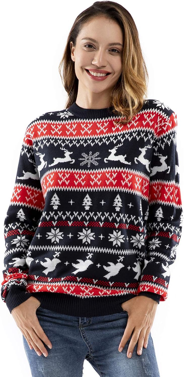 U LOOK UGLY TODAY Hässlicher Weihnachtspullover Damen Unisex lustig Chunky Fair Isle Gestrickter Fes