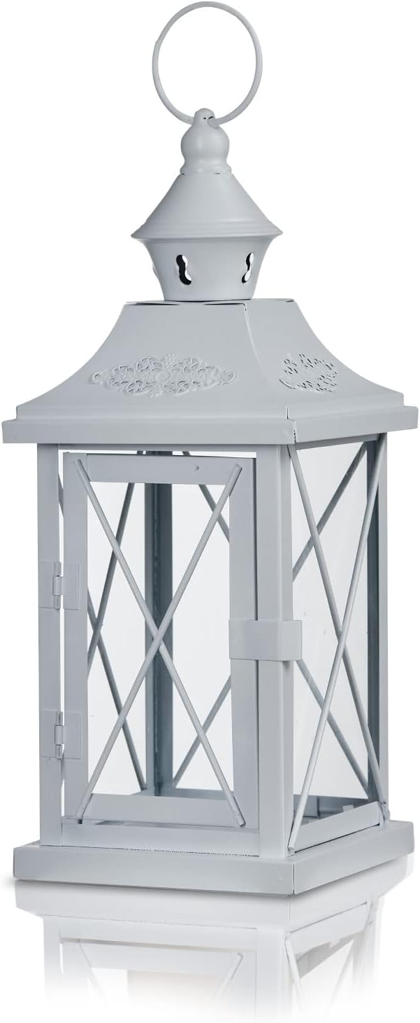 KHG Laterne 30 cm aus Metall/Glas in weiss, matt, Kerzenständer, Kerzenhalter, Outdoor und Indoor, D