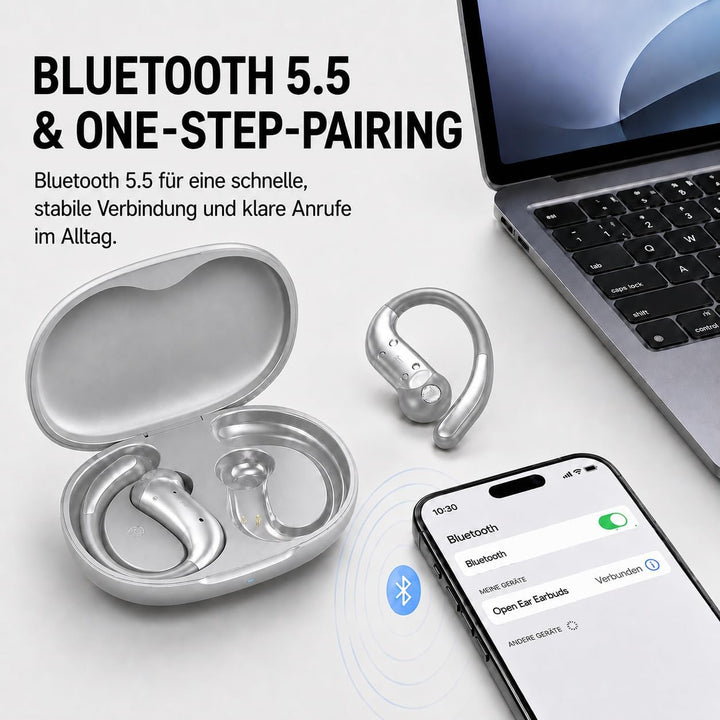 Kabellose Kopfhörer mit Ohrbügel, Bluetooth 5.5 Kopfhörer mit Mikrofon, In-Ear-Kopfhörer mit 13 mm H