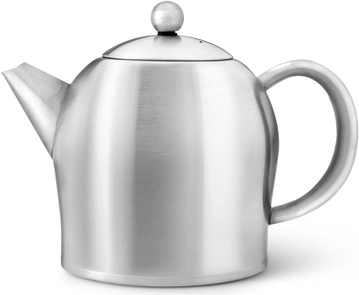 Teekanne Set 1.0 Liter - Edelstahl matt doppelwandig - Grosser Teebereiter mit Tee-Filter-Sieb-Aufsa