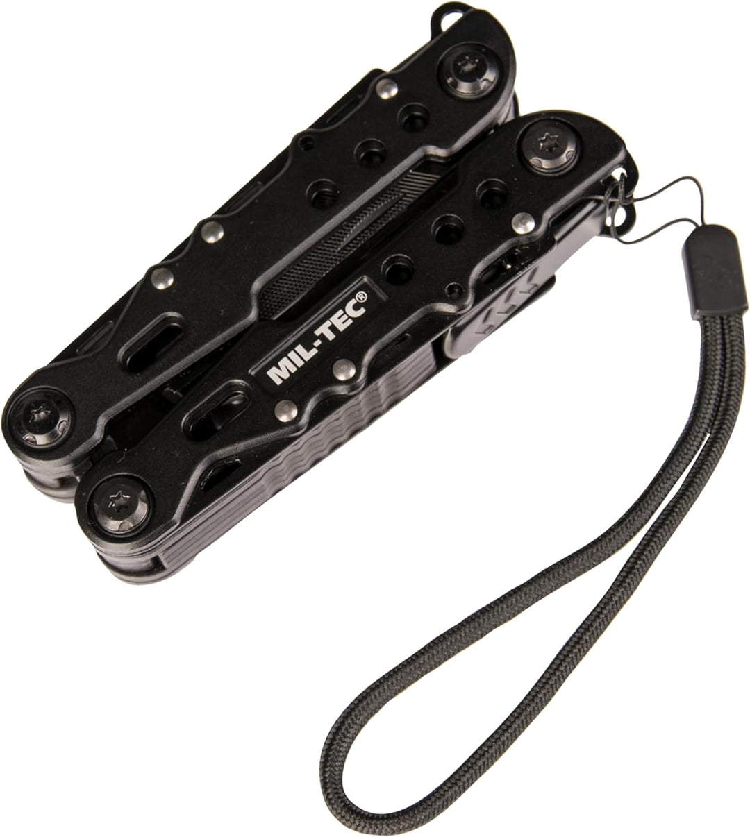 Mil-Tec Multi Tool Schwarz mit Etui • Edelstahl Multifunktionswerkzeug • Taschenwerkzeug mit Zange,