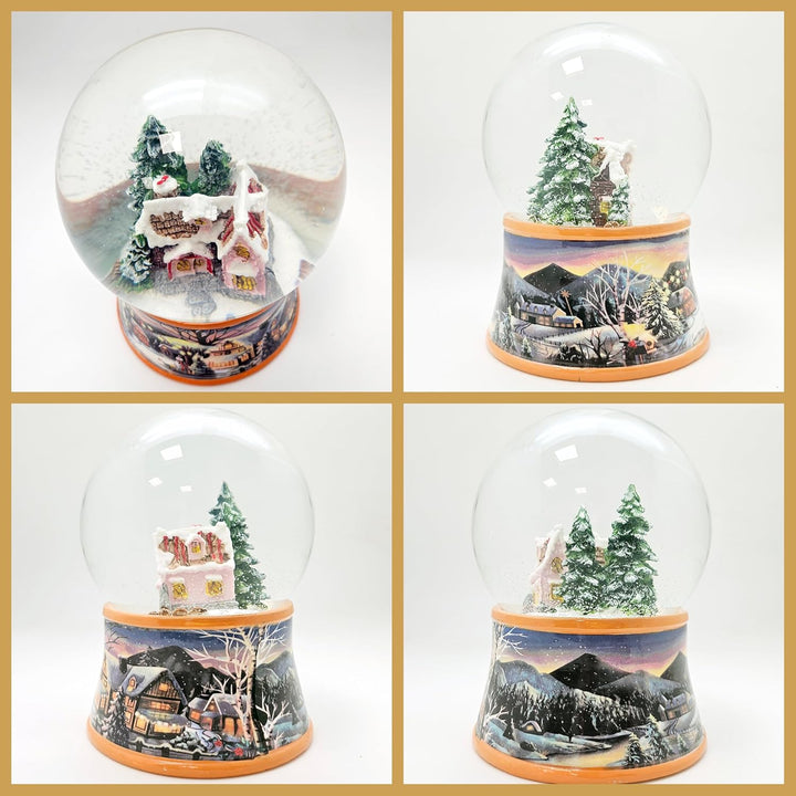 Schneekugel Weihnachten Spieluhr | Zuckerbäckerhaus | Sockel nostalgische Winterlandschaft Ocker | S