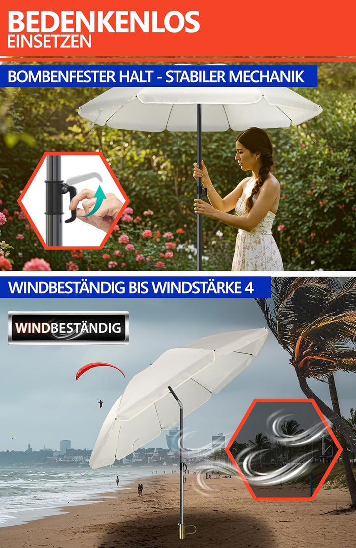 4smile Sonnenschirm Strand SunnyJoy Ø 160 cm, Beige – 3er Set inkl. Strandschirm windfest stabil, Ra