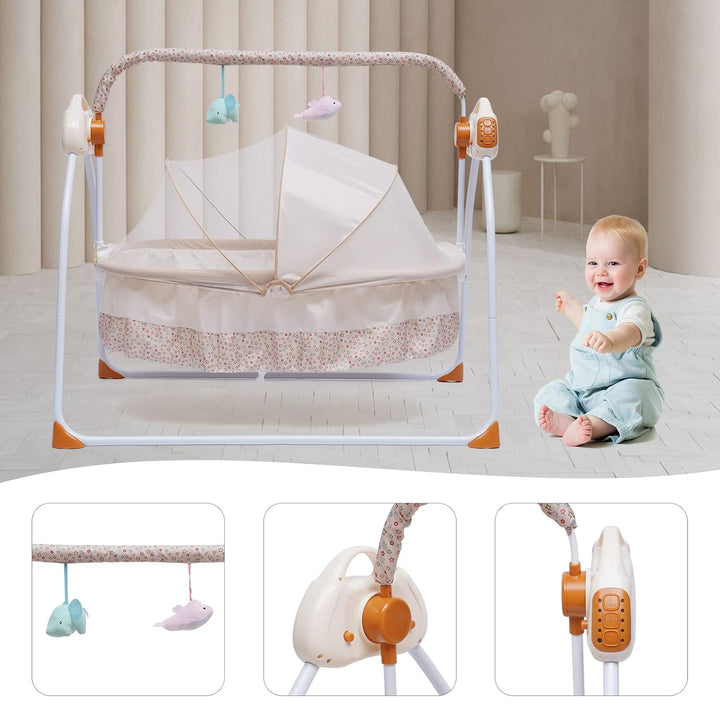 Mehrfunktions-Babywiege mit Musik, Bluetooth und 5 Schaukelgeschwindigkeiten - Tragbare Wiege für Ba
